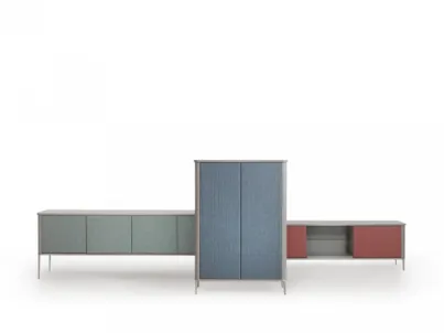 Mobile contenitore in MDF laccato con ante rivestite in tessuto Lea H132 di Midj