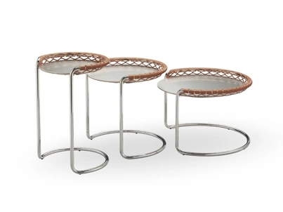 Tavolini P47 in metallo e cuoio intrecciato di Midj