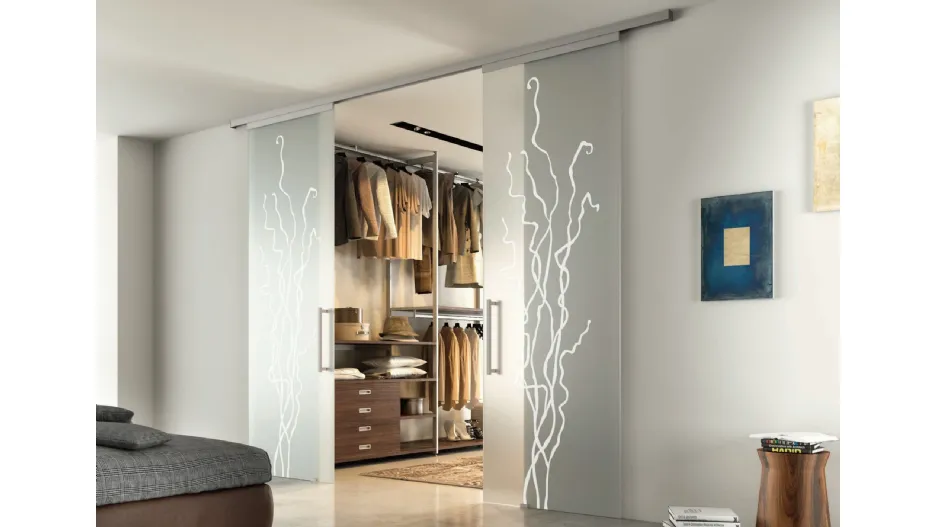 Porta per interni scorrevole in vetro con decorazione Aria Glass di Zemma