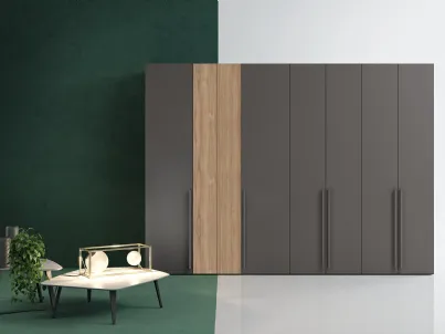 Armadio con ante battenti Golf One in melaminico Grigio e effetto legno W106 di Colombini Casa