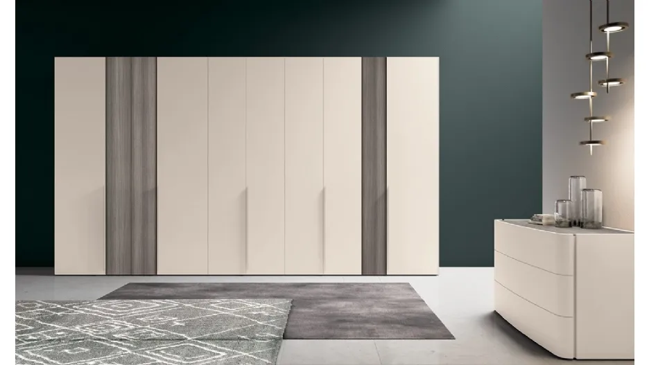 Armadio con ante battenti Vitalyty Solid e Style in laccato opaco Mandorla e melaminico Eucalipto Argento di Colombini Casa
