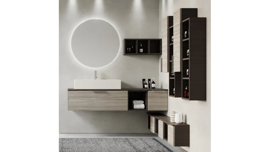 Mobile da Bagno sospeso in melaminico effetto legno Arborea Comp 01 di Maxbagni