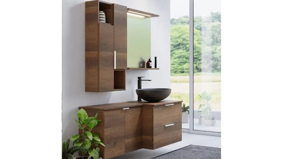 Mobile da Bagno sospeso in melaminico legno cotto Arborea Compo 02 di Maxbagni