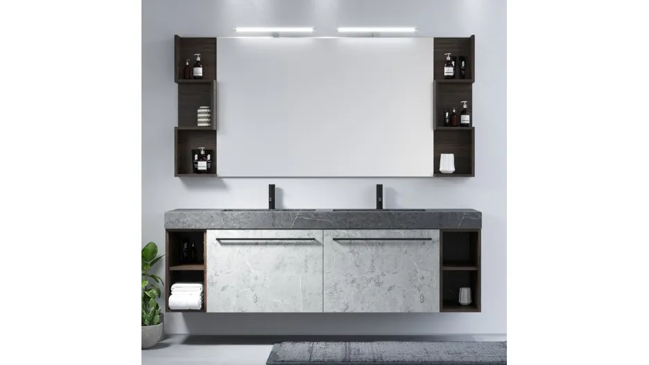Mobile da Bagno sospeso in melaminico effetto roccia Arborea Comp 03 di Maxbagni