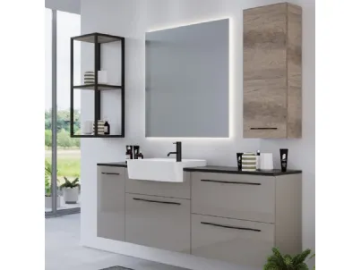 Mobile da Bagno sospeso in laccato opaco, melaminico effetto legno e alluminio Arborea Comp 04 di Maxbagni