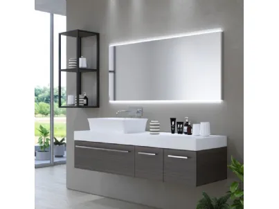 Mobile da Bagno sospeso in melaminico effetto legno e alluminio con top in mineralmarmo bianco lucido Arborea Compo 05 di Maxbagni