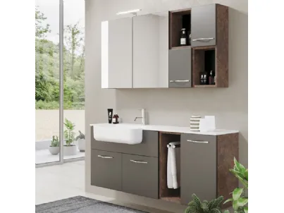 Mobile da Bagno sospeso in melaminico con top in mineralsolid bianco opaco con vasca integrata Arborea Compo 06 di Maxbagni