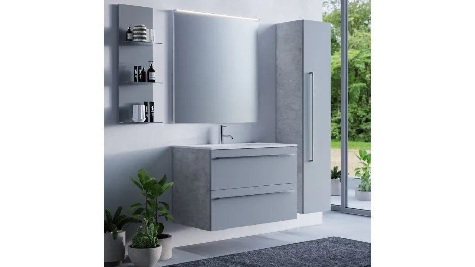 Mobile da Bagno in laccato grigio opaco con top in mineralsolid bianco opaco Arborea Comp 08 di Maxbagni