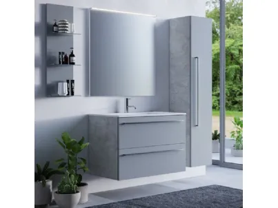 Mobile da Bagno in laccato grigio opaco con top in mineralsolid bianco opaco Arborea Compo 08 di Maxbagni