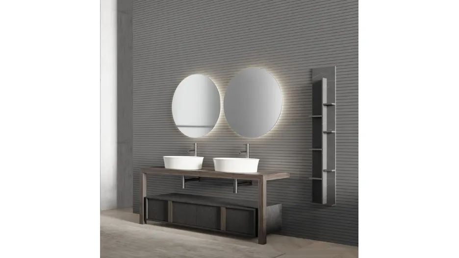 Mobile da Bagno a terra in melaminico effetto legno e HPL Essenza Comp 01 di Maxbagni