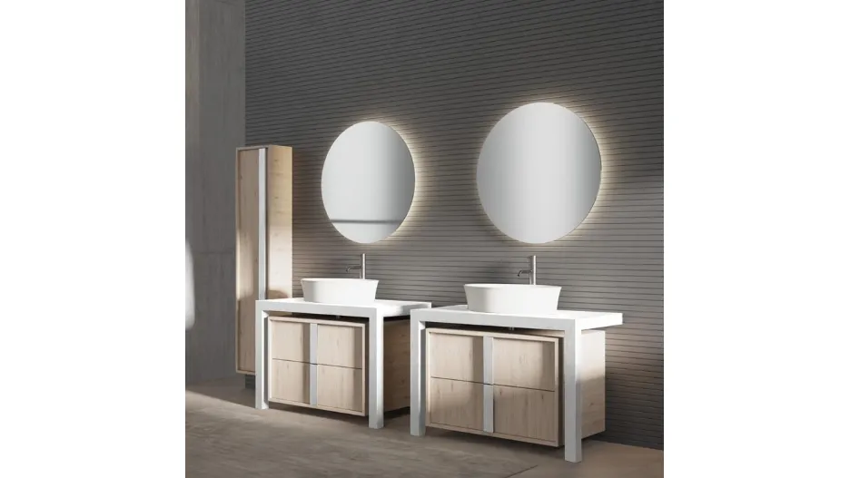 Mobile da Bagno a terra in melaminico effetto legno e top in HPL con vasca integrata Essenza Comp 03 di Maxbagni