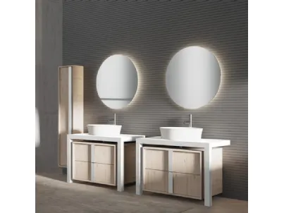 Mobile da Bagno a terra in melaminico effetto legno e top in HPL con vasca integrata Essenza Compo 03 di Maxbagni