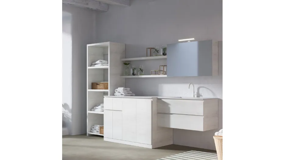 Mobile da Bagno Lavanderia con ampio spazio e comodo piano d’appoggio Woodal Compo 01 di Maxbagni