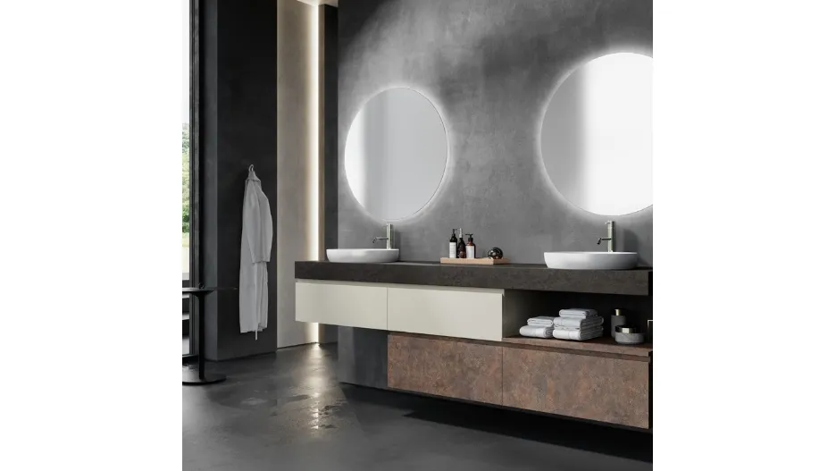 Mobile da Bagno sospeso in melaminico e HPL Woodal Comp 03 di Maxbagni