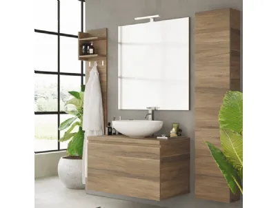 Mobile da Bagno sospeso in melaminico effetto legno Noce Canaletto Woodal Comp 04 di Maxbagni