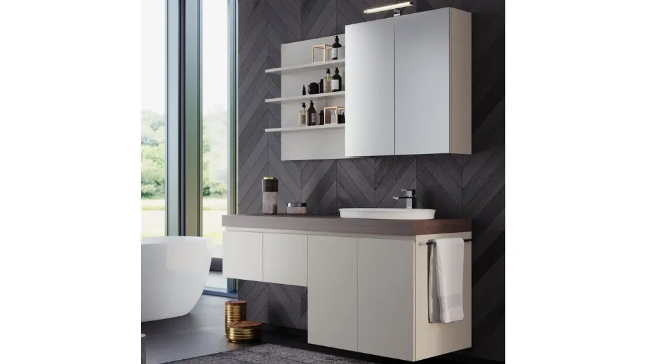 Mobile da Bagno sospeso in laccato opaco con top in HPL Woodal Compo 05 di Maxbagni