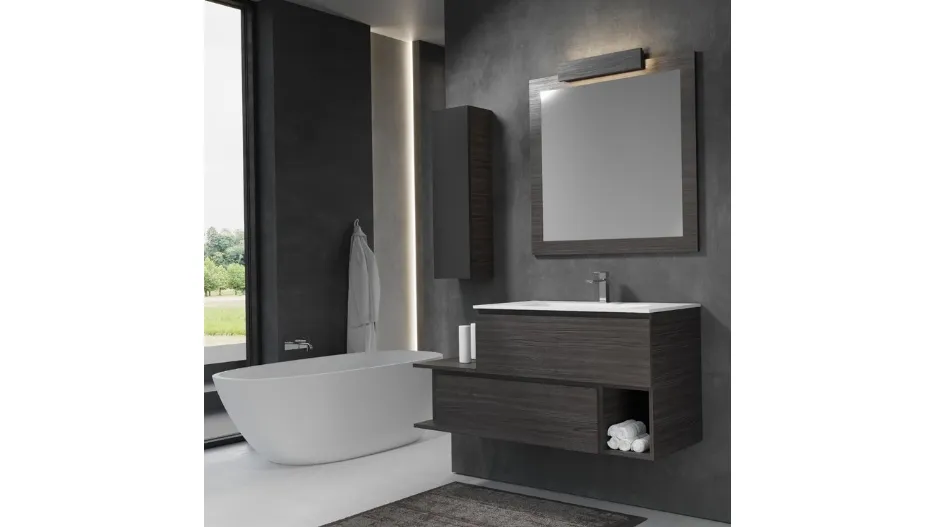 Mobile da Bagno sospeso in melaminico effetto legno Woodal Compo 06 di Maxbagni