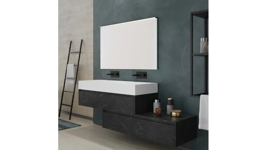 Mobile da Bagno sospeso in melaminico effetto marmo graffiato vellutato al tatto Woodal Top Comp 01 di Maxbagni