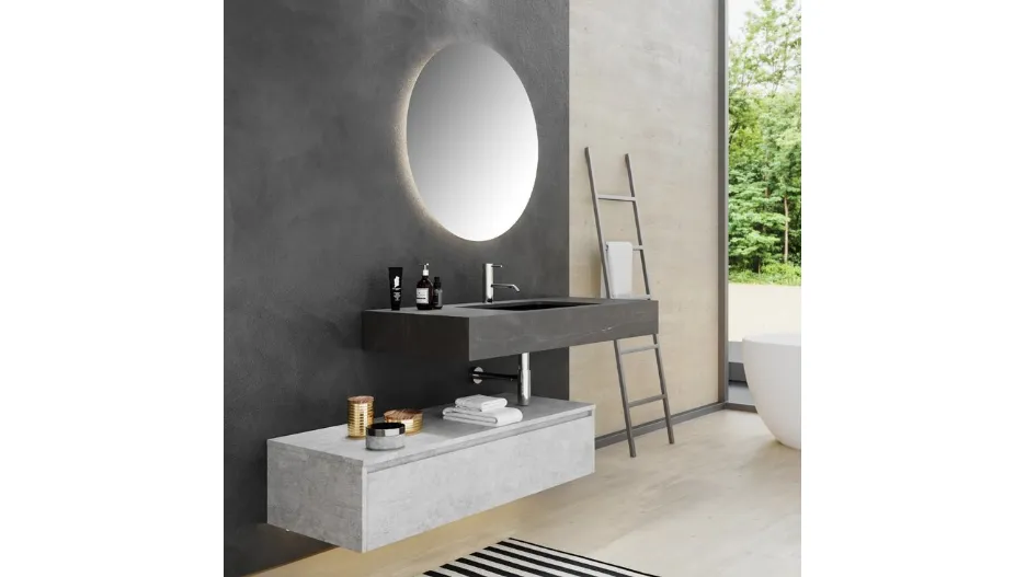 Mobile da Bagno sospeso in melaminico e HPL Woodal Top Compo 02 di Maxbagni