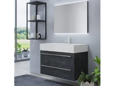 Mobile da Bagno sospeso in melaminico con struttura a giorno in alluminio nero Woodal Top Comp 03 di Maxbagni