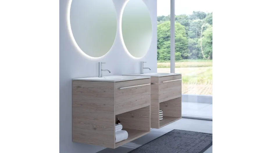 Mobile da Bagno sospeso in melaminico Rovere Canyon caratterizzato dalle sue venature dalle forme irregolari che rievocano tutte le qualità del legno Woodal Top Comp 04 di Maxbagni
