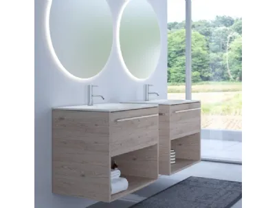 Mobile da Bagno sospeso in melaminico Rovere Canyon caratterizzato dalle sue venature dalle forme irregolari che rievocano tutte le qualità del legno Woodal Top Comp 04 di Maxbagni