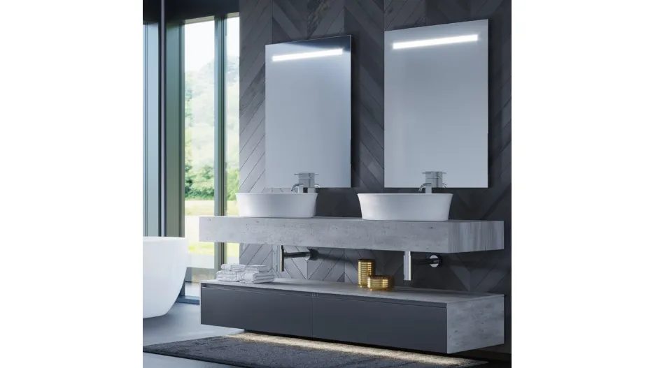 Mobile da Bagno sospeso in melaminico grafite e HPL effetto pietra Woodal Top Compo 05 di Maxbagni