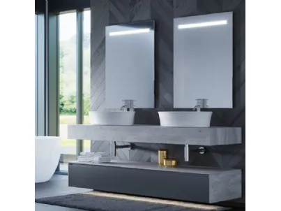 Mobile da Bagno sospeso in melaminico grafite e HPL effetto pietra Woodal Top Compo 05 di Maxbagni