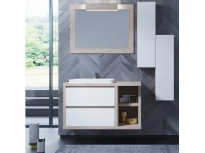 Mobile da Bagno sospeso in laccato bianco opaco e melaminico Rovere Canyon Woodal Top Compo 07 di Maxbagni