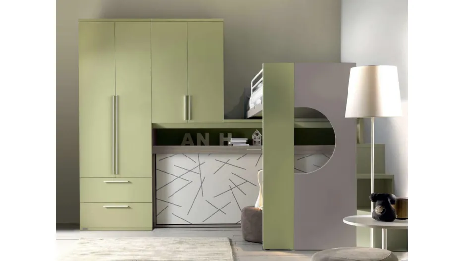 Cameretta in melaminico Alpha Letto a Soppalco E030 di Doimo Cityline