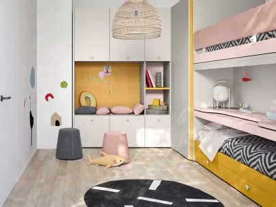 Cameretta con letti a casello e scrivania estraibile Kids space 15 di Nidi