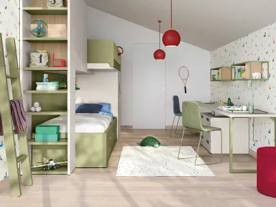 Cameretta a soppalco con scrivania Kids space 17 in melaminico di Nidi