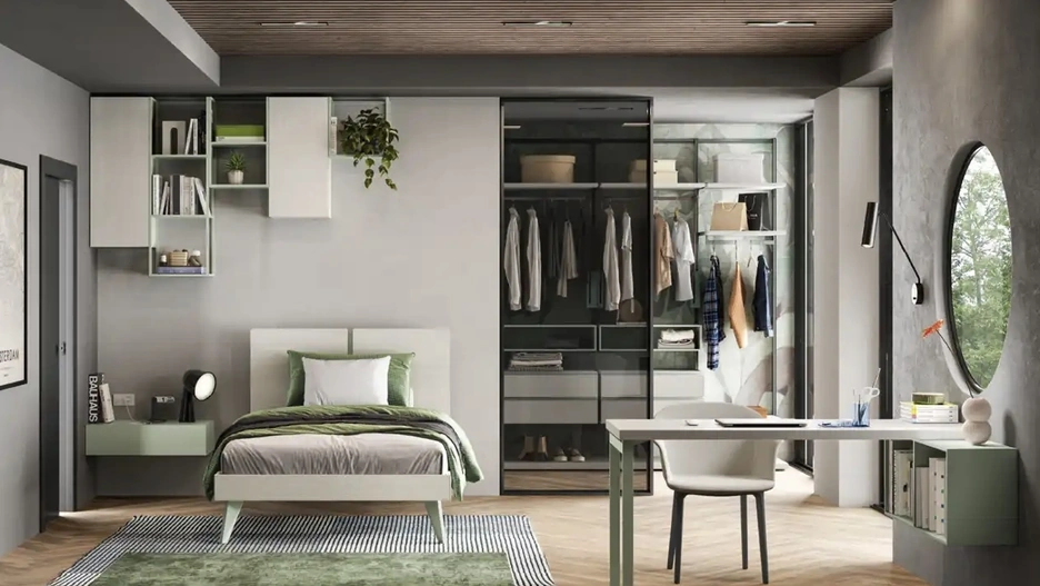 Cameretta per ragazzi con cabina armadio Y112 di Moretti Compact Camerette