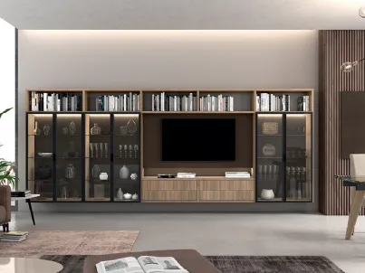 Libreria sospesa con vetrina Vitalyty in melaminico e vetro fumé di Colombini Casa