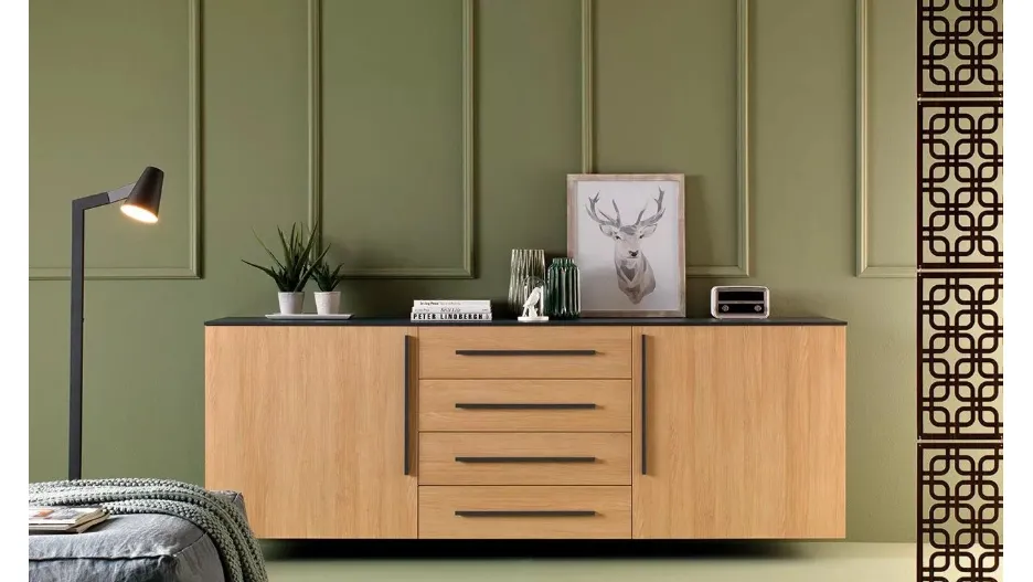 Madia dal design decorativo elegante con struttura laccata grafite LV203 di Moretti Compact