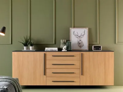 Madia dal design decorativo elegante con struttura laccata grafite LV203 di Moretti Compact