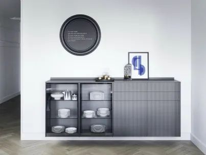Mobile sospeso Madia Box 18 03 in laccato opaco e vetro di Novamobili