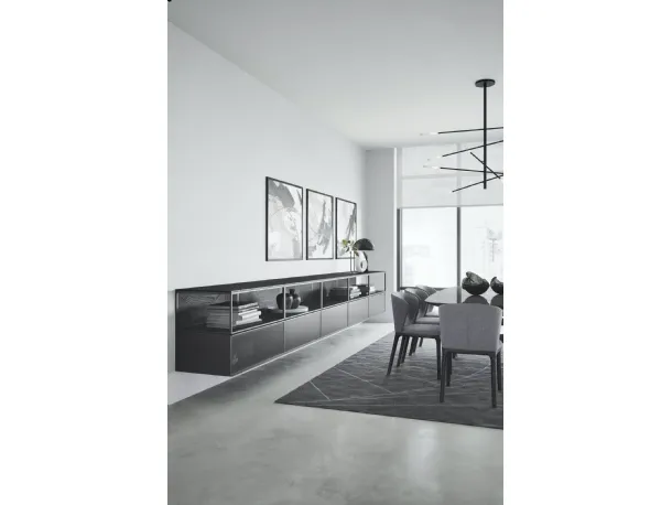 Mobile sospeso Madia Box 18 05 in Rovere Carbone e laccato opaco di Novamobili