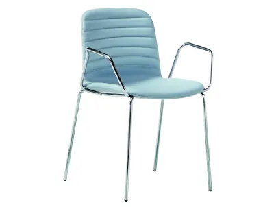 Sedia in pelle e acciaio con braccioli Liù P M TS di Midj