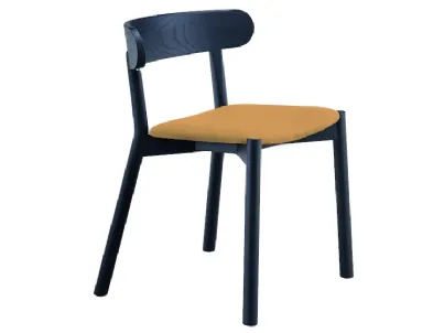 Sedia in legno con seduta in cuoio Montera S L CU di Midj