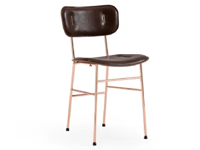 Sedia in cuoio con inserti metallici e struttura in metallo Piuma S M CU di Midj