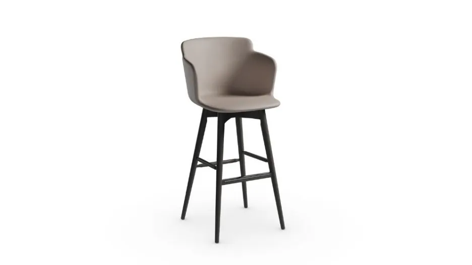 Sgabello in pelle con struttura in frassino tinto Calla LR TS di Midj