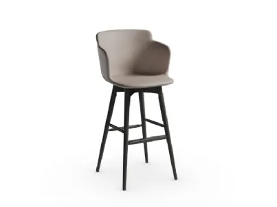 Sgabello in pelle con struttura in frassino tinto Calla LR TS di Midj