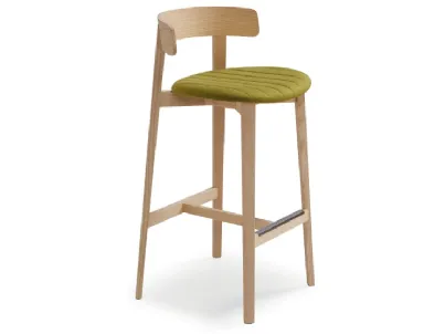 Sgabello in legno con seduta in tessuto Maya L TS di Midj