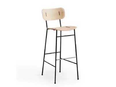 Sgabello in metallo con sedile e schienale in legno Piuma M LG di Midj